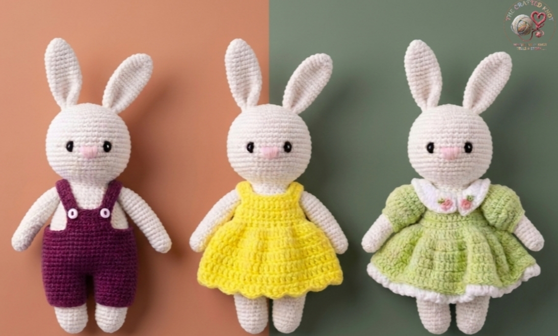 Handmade Crochet Bunny Doll with 3 Interchangeable Outfits