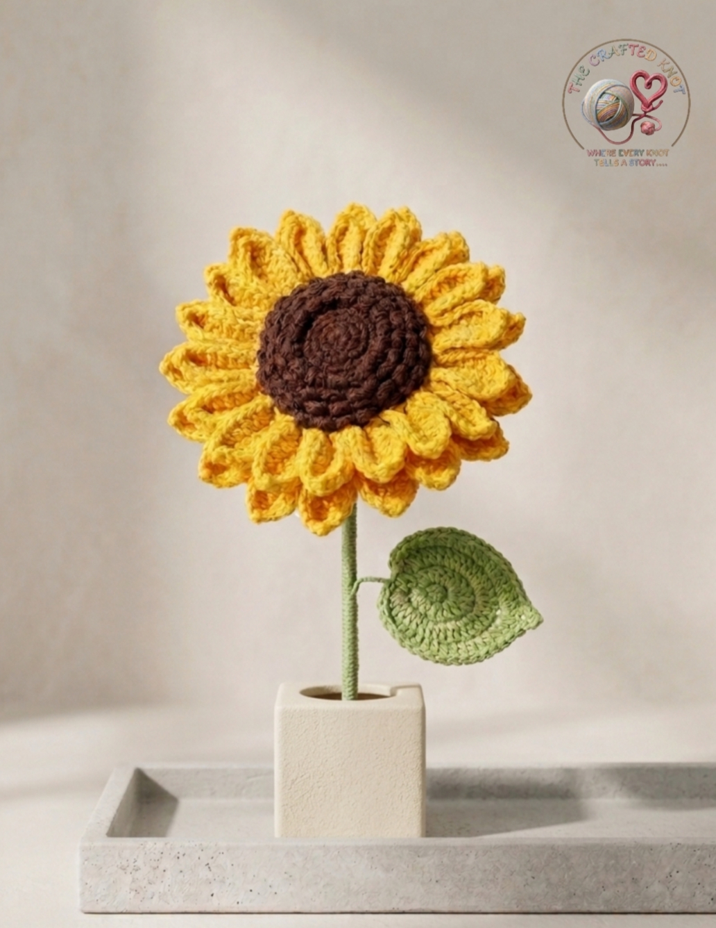 Handmade Crochet Sunflower with Leaf – Decorative Flower