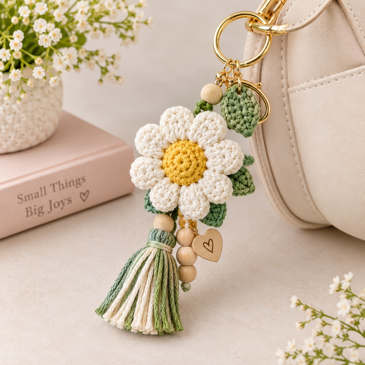 CROCHET DAISY KEYCHAIN